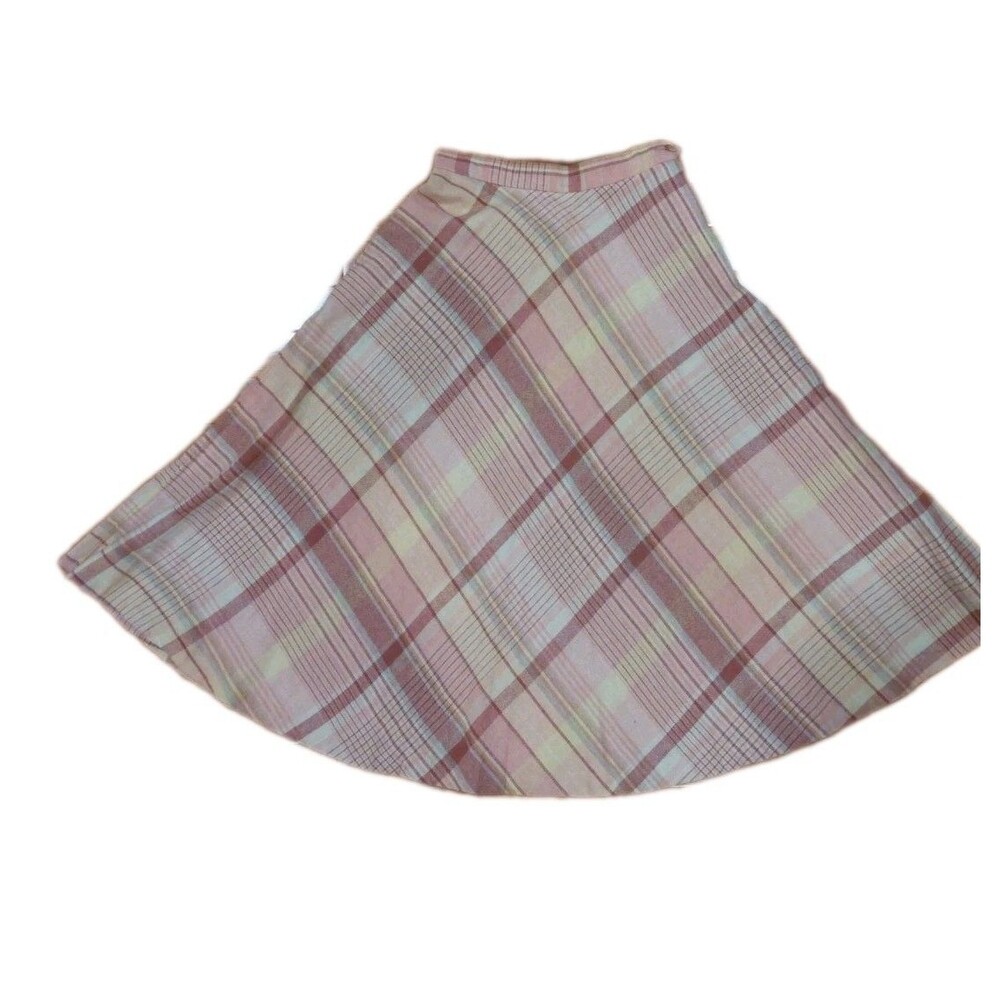 Vintage College Town Pink Wool Midi Skirt Sz 0 / XS Tartan Plaid Preppy